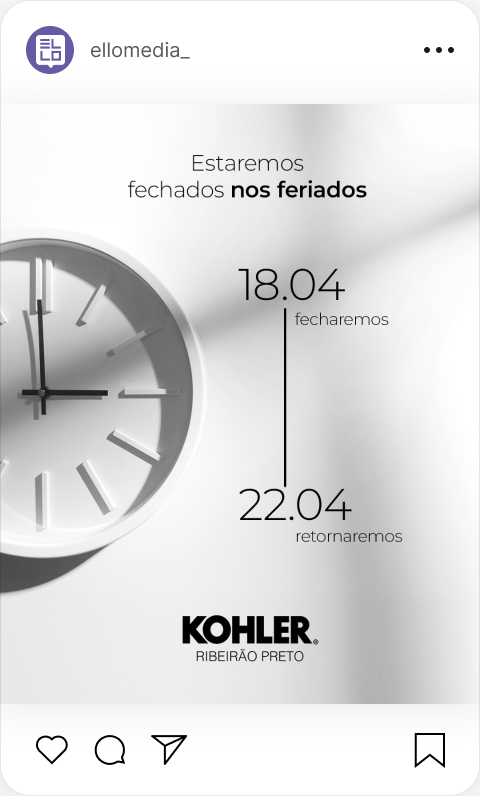 Conteúdo sobre feriados criado pela Ello Media para Kohler Ribeirão Preto